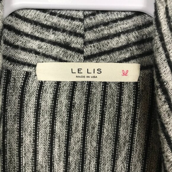 Le Lis waterfall cardigan stripe cozy open front jacket sweater gray black M - Picture 2 of 9